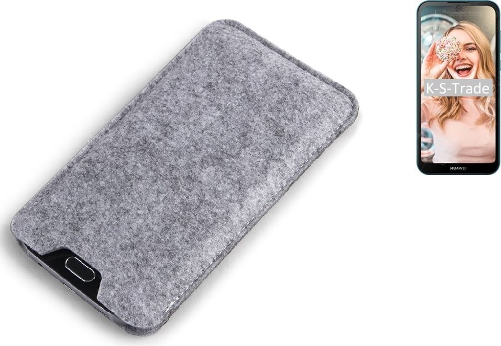 K-S-Trade Filz Handyhülle kompatibel mit Huawei Y5 2019 Schutzhülle Filztasche Filz Tasche Case Sleeve Handy Hülle Filzhülle grau