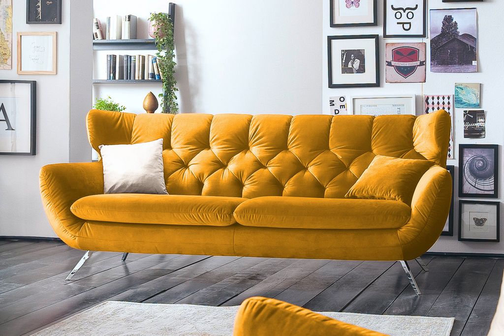 KAWOLA Sofa CHARME 2,5-Sitzer Velvet curry