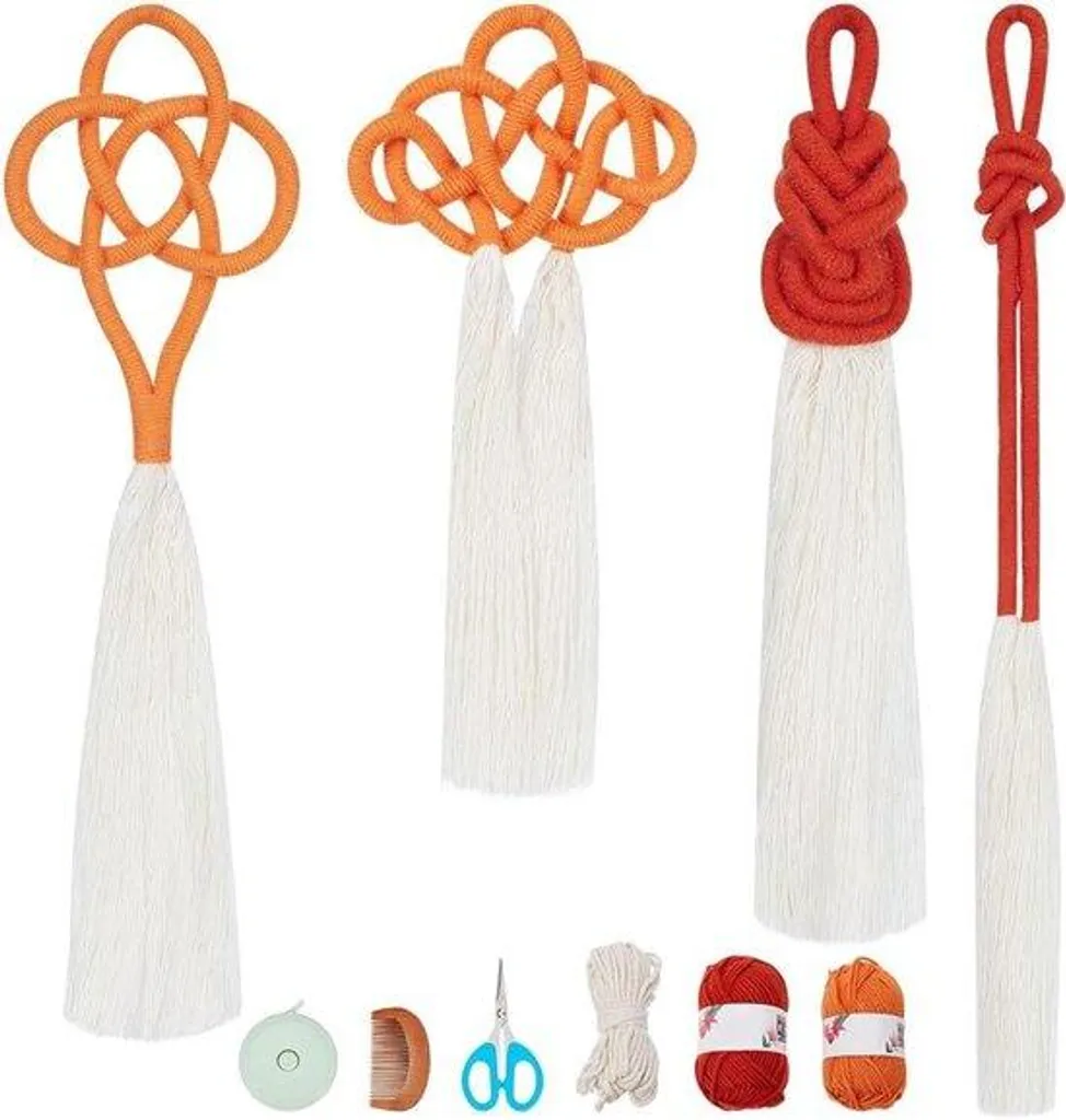 Lot de 4 rideaux macramé faits main, décoration murale style bohème