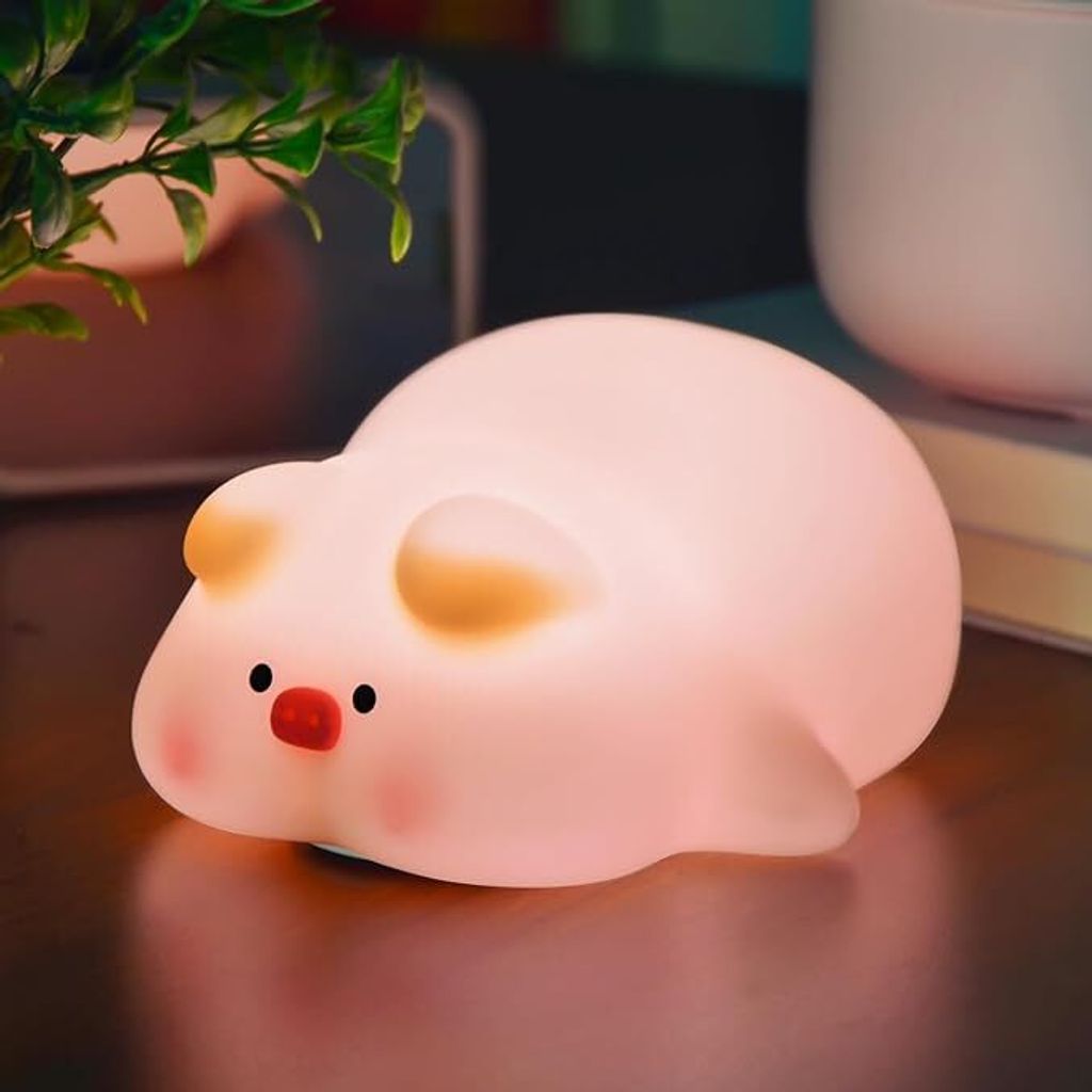 Piggy Kinder-Nachtlicht, Piggy-süße Lampe, 3 Stufen dimmbar, 30-Minuten-Timer, wiederaufladbare Nachttisch-Touch, weiches Baby-Nachtlicht