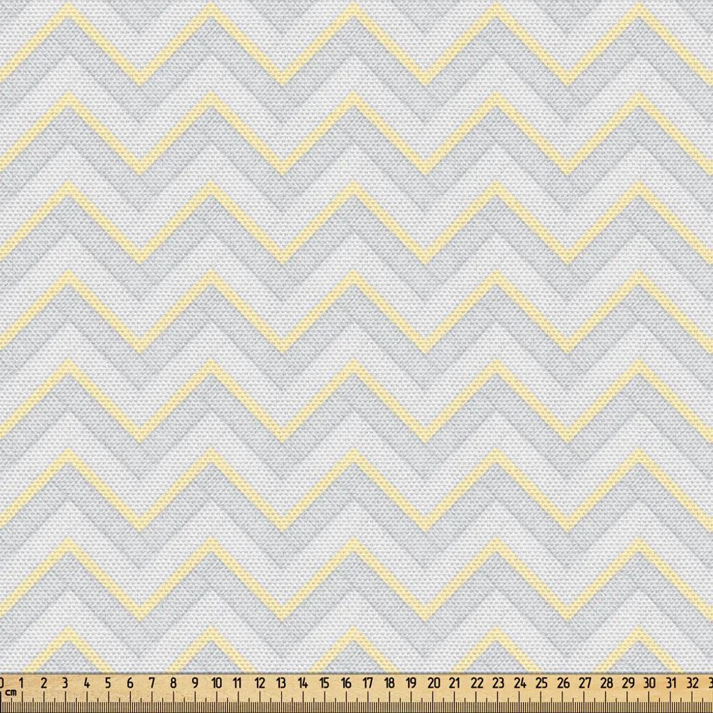 Tissu Motif Chevron V Inversé 3m Pastel Jaune Gris en Grande Largeur