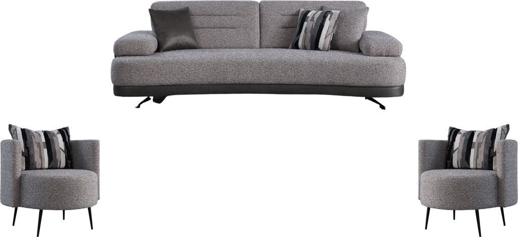 Villa Möbel Sofa Set Tibet Farbe: Grau Stellvariante:2+1+1 mit Relax-/Bettfunktion durch verstellbare Rückenlehne
