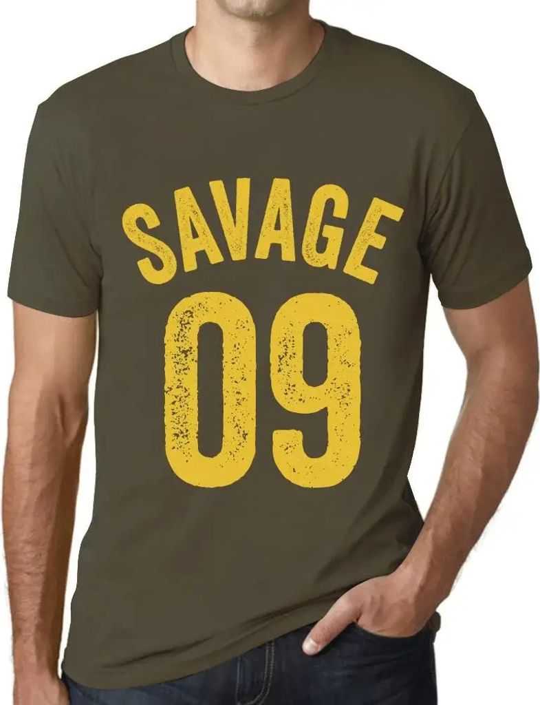 Herren Grafik T-Shirt Savage 09 Geschenk 9. Geburtstag Jahrestag 9 Jahre Jubiläum 9 Jährige Mann Jahrgang 2015 Kurzarm Lustige Druck