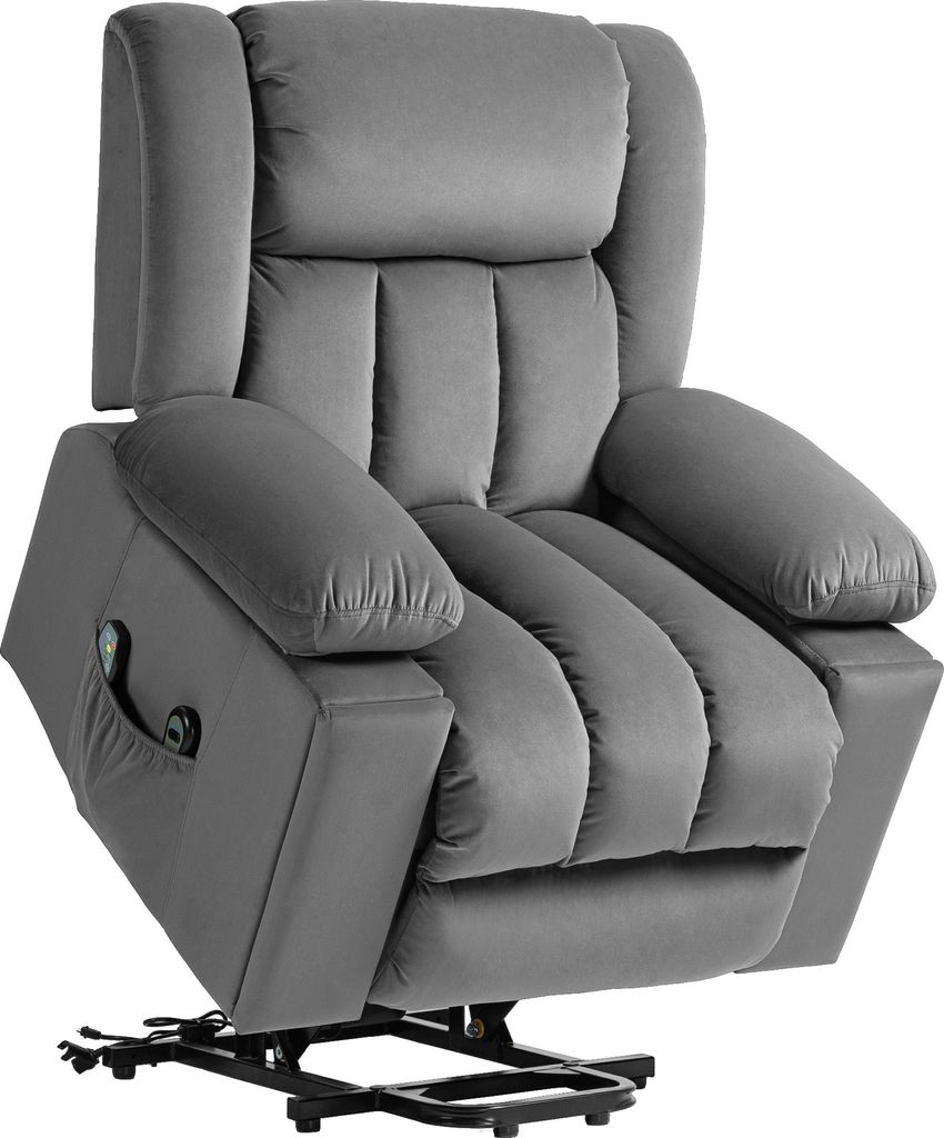 HOMCOM Fernsehsessel mit Aufstehhilfe Elektrisch Relaxsessel mit Massage-/ Wärme-/Liegefunktion, TV-Sessel mit Becherhalter, Stautraum, USB-Anschl...