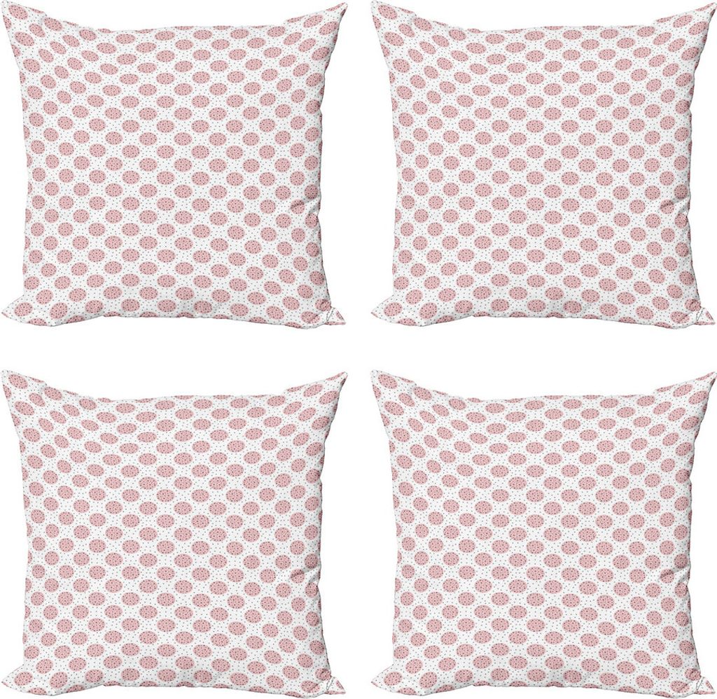ABAKUHAUS Abstrakt Kissenbezug Set (4 Stück), Große und kleine Kreis-Punkte, Moderner Doppelseitiger Digitaldruck, 60 cm x 60 cm, Pale Pink und Grau
