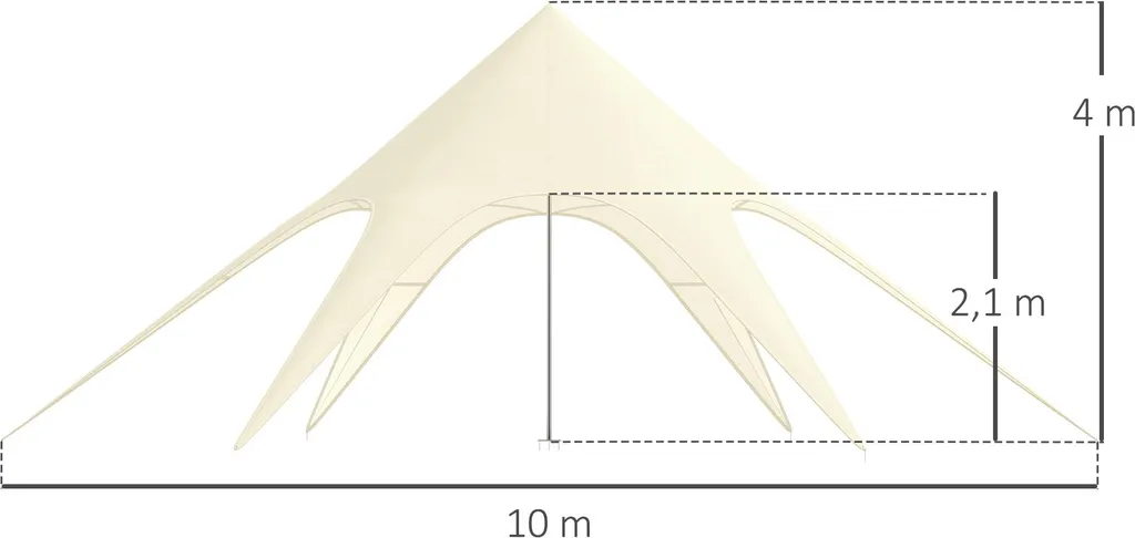 Tente de Réception Étoile 10x10m en Polyester 210D Imperméable Beige - 5