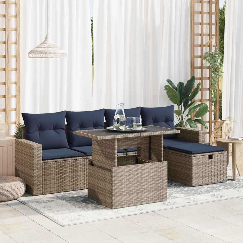 Maison Exclusive - 6-tlg. Garten-Sofagarnitur mit Kissen Grau Poly Rattan