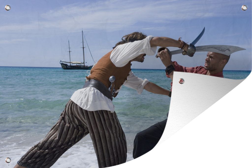 MuchoWow 120x80 cm Outdoor-Poster Gartendeko Sichtschutz Garten Poster für den Garten Piraten im Schwertkampf