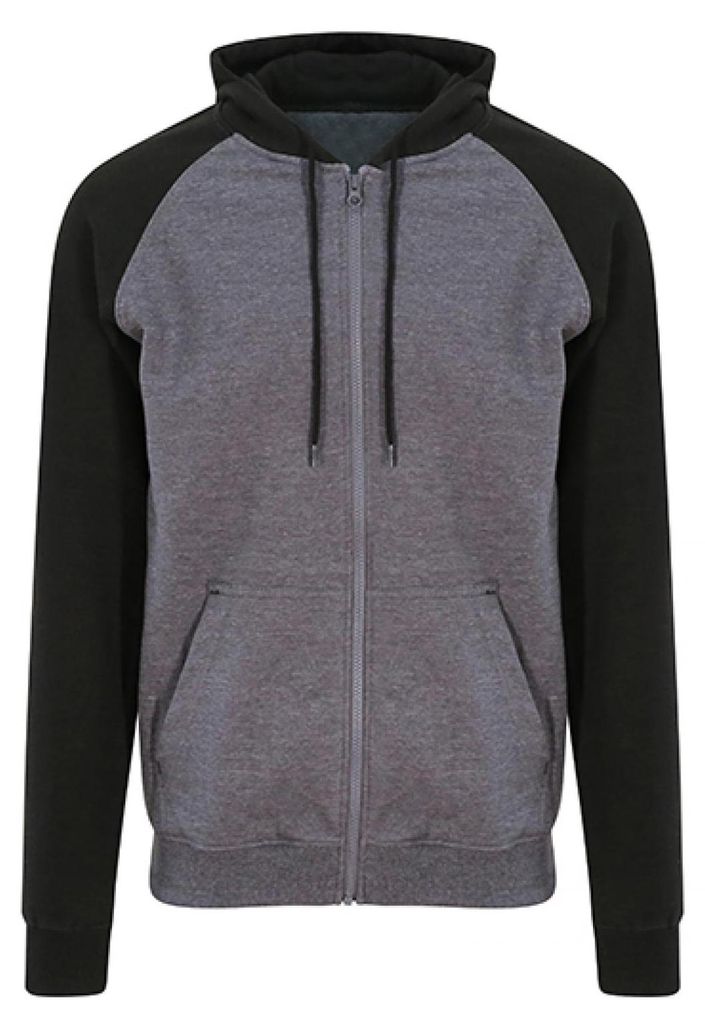Just Hoods JH063 | Herren Jacke Baseball Zoodie - 2-lagige Kapuze - Farbe: Charcoal (Heather)/Jet Black - Größe: L