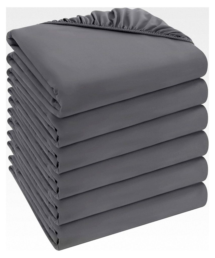 6er Set Spannbettlaken 90 x 200 cm - Grau - Gebürstete Mikrofaser - 35 cm Tiefe Tasche