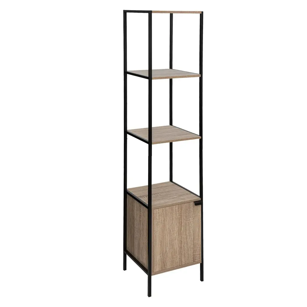 Bibliothèque Fine Aliaj Effet Bois de Chêne avec Porte de Rangement