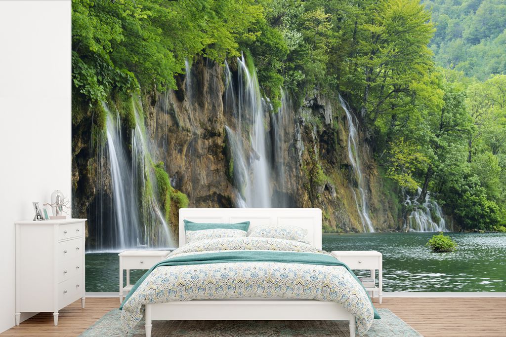 MuchoWow Fototapete für Wohnzimmer oder Schlafzimmer Wandtapete Vinyl Motivtapete Schöne Wasserfälle im Nationalpark Plitvicer Seen - 525x350 ...
