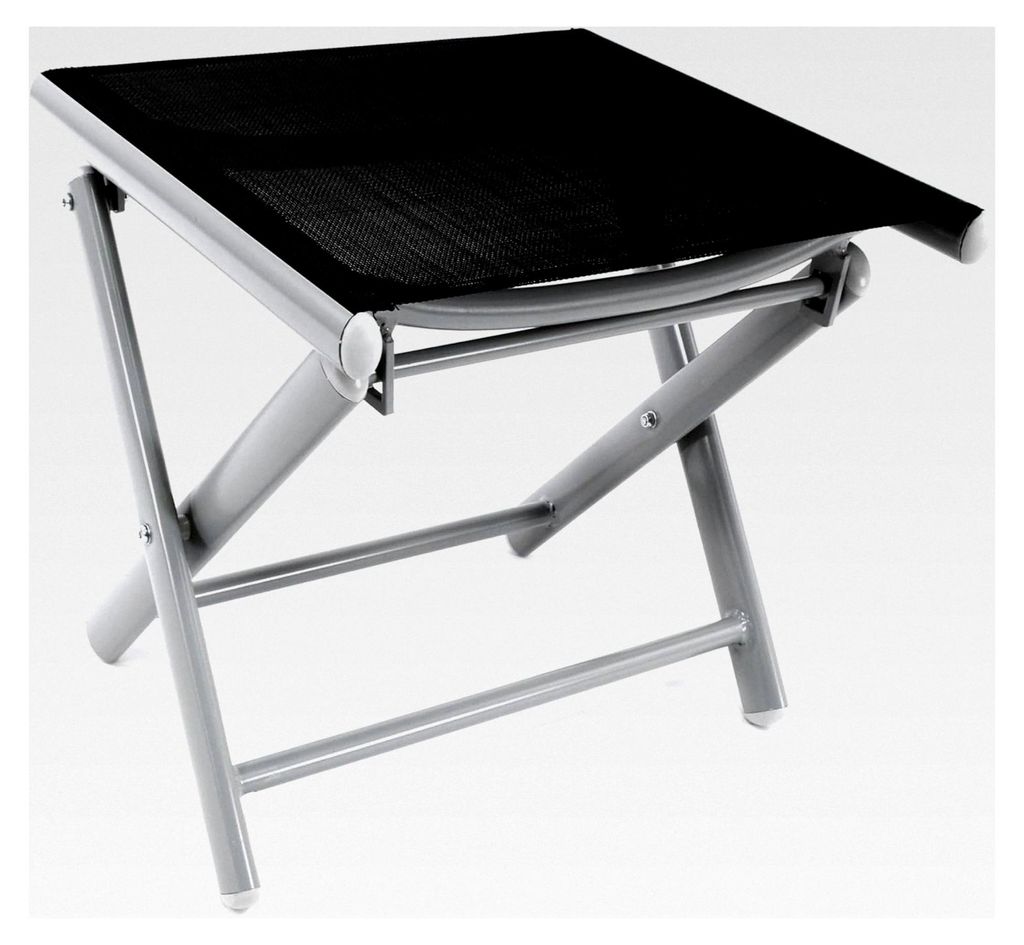 Klapphocker 42 cm Campinghocker Fußteil Aluminium Textilene schwarz pulverbeschichtet Gestell hellgrau