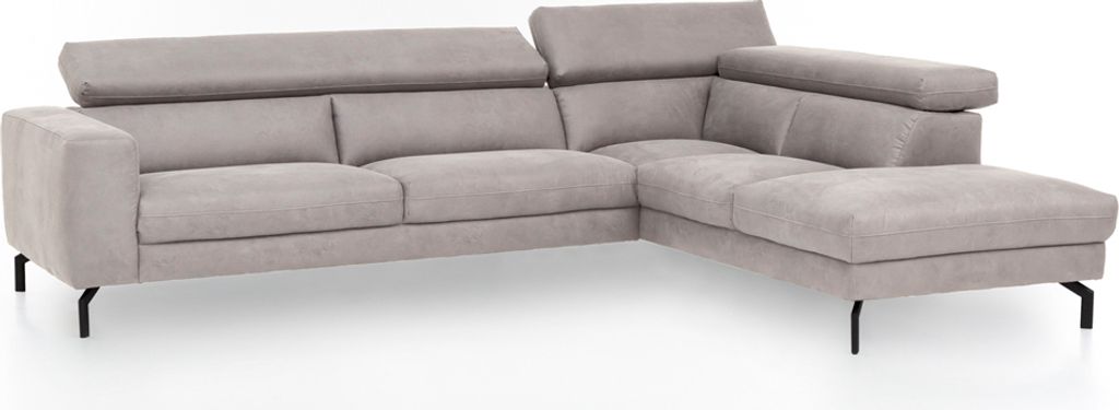 Ecksofa mit verstellbaren Kopfteilen, Vintageoptik silber, 2,5-Sitzer mit Récamiere rechts, CASSINO-155
