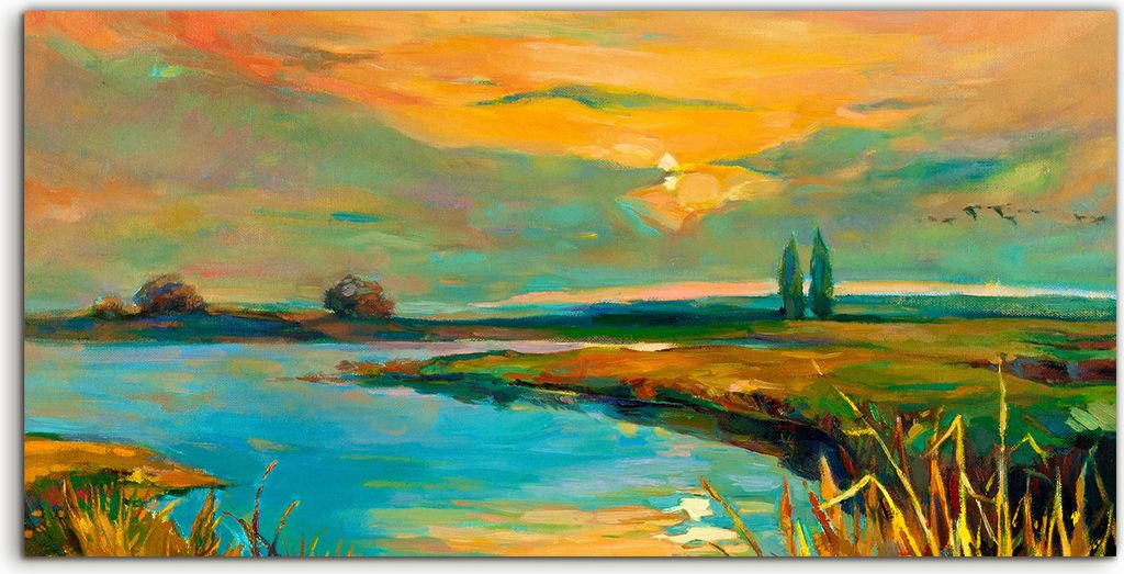 Coloray Acrylbild 140x70 Wandbild Acrylbilder Landschafts fluss Sonnenuntergang See