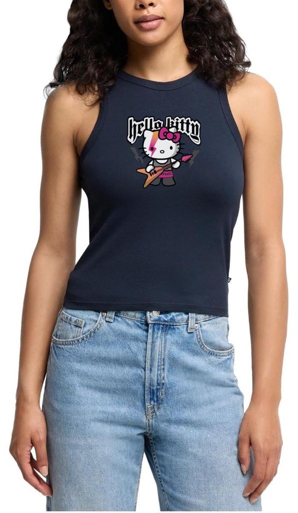 Spreadshirt Hello Kitty E-Gitarre Rock Style Cropped Frauen Organic Tank Top, L, Navy