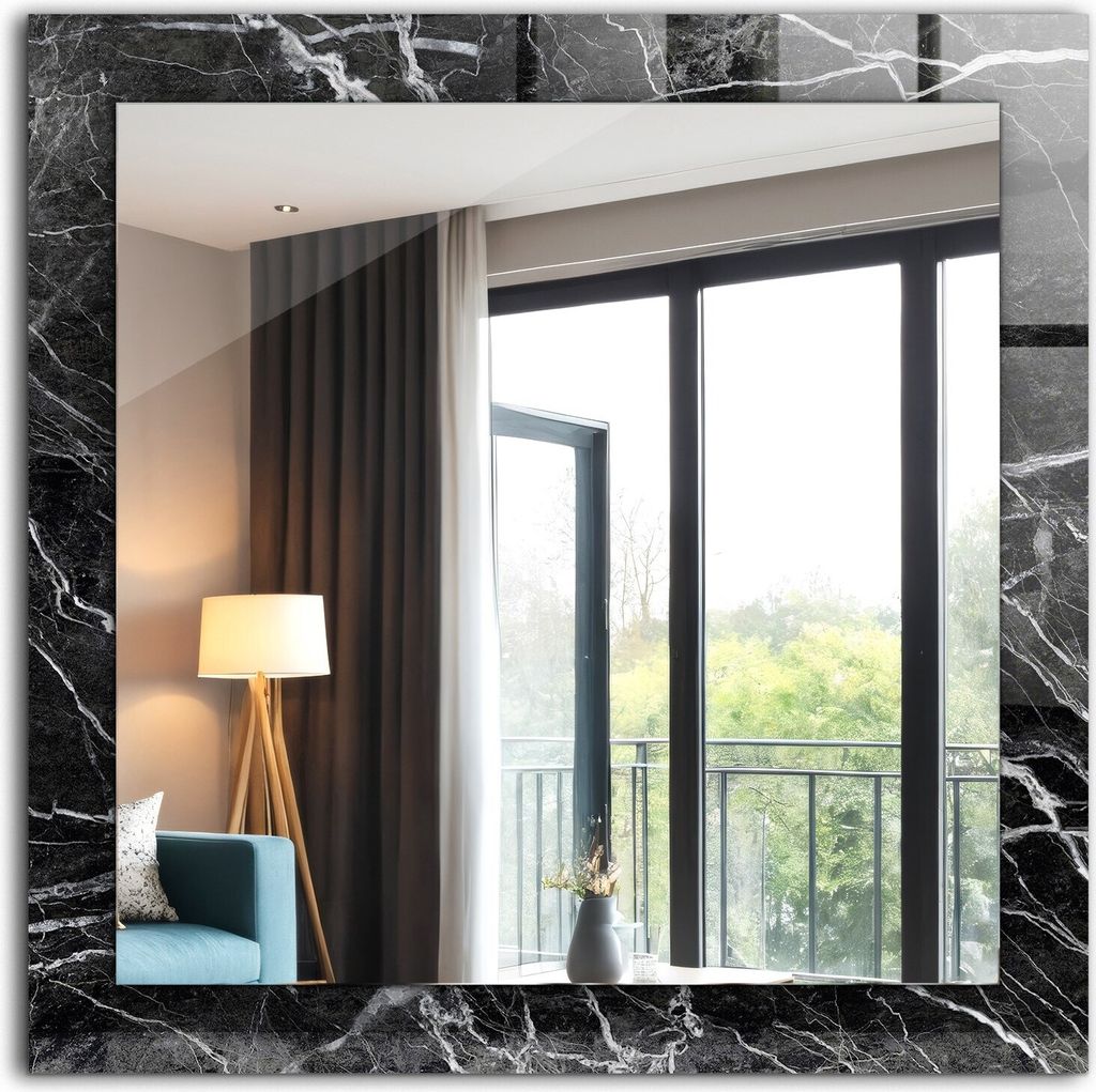 Dekorativer Wandspiegel - Bedruckter Spiegel - Motiv - 60x60 cm - Schwarzer Marmor