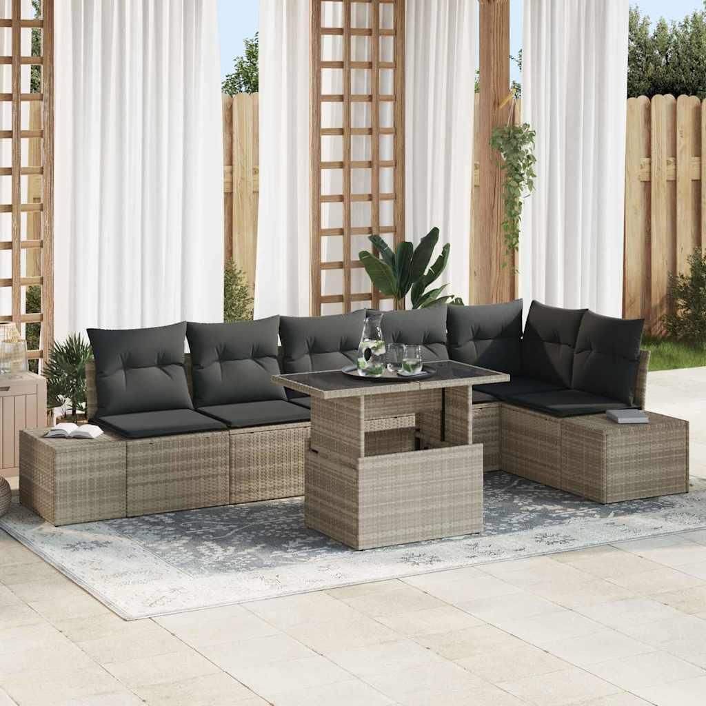 Maison Exclusive - Garten-Sofa-Set mit Speicher 7 pcs Hellgrau Poly Rattan
