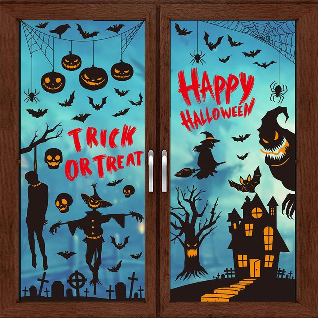 Halloween-Fensterdekoration, 9 Blatt schaurige Halloween-Aufkleber mit Fledermäusen, Geistern und Kürbissen für Halloween-Dekorationen in einem ...