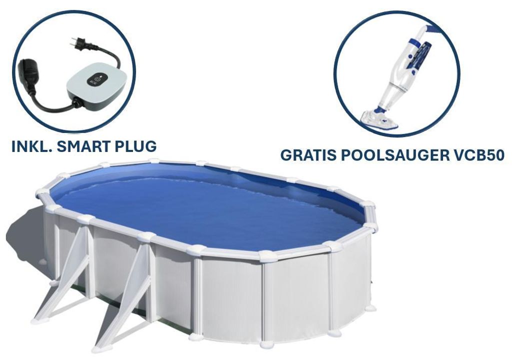 GRE Ovaler Stahlwandpool in Weiß KITPROV508 – 500 x 300 x 132 cm, Komplettset + GRATIS Elektrischer Poolreiniger VCB50