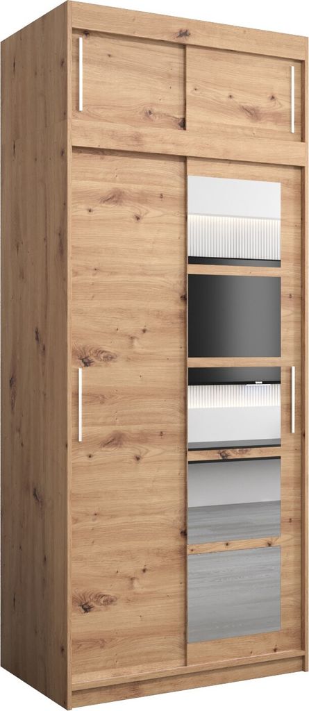 Kleiderschrank, Schiebetürenschrank Schlafzimmer, Schrank mit Spiegel Roma 1 100 mit Aufsatz, Höhe 240 cm