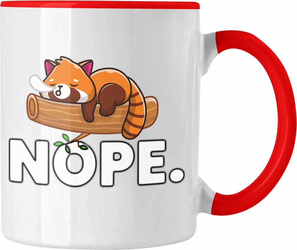 Trendation - Fauler Roter Panda Tasse Musik Kinder Geschenkidee für Jungs Mädchen Lustige Grafik Nope (Rot)