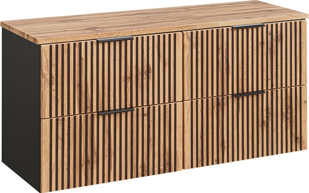 Waschtischunterschrank 120.6cm Gaia mit 2 Schubladen, Eichenoptik und Schwarz