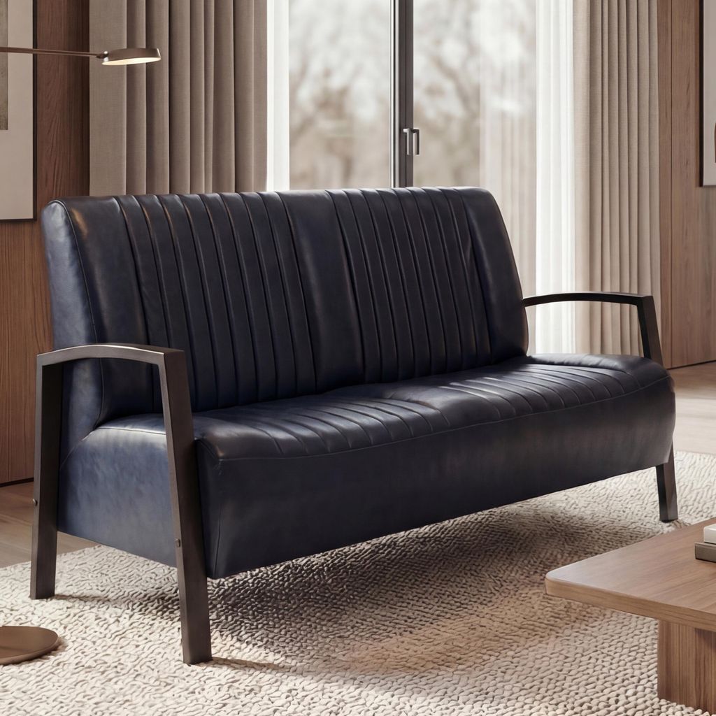 2er Sofa MCW-H10, Couch Zweisitzer, Metall Kunstleder Industrie-Design vintage grau