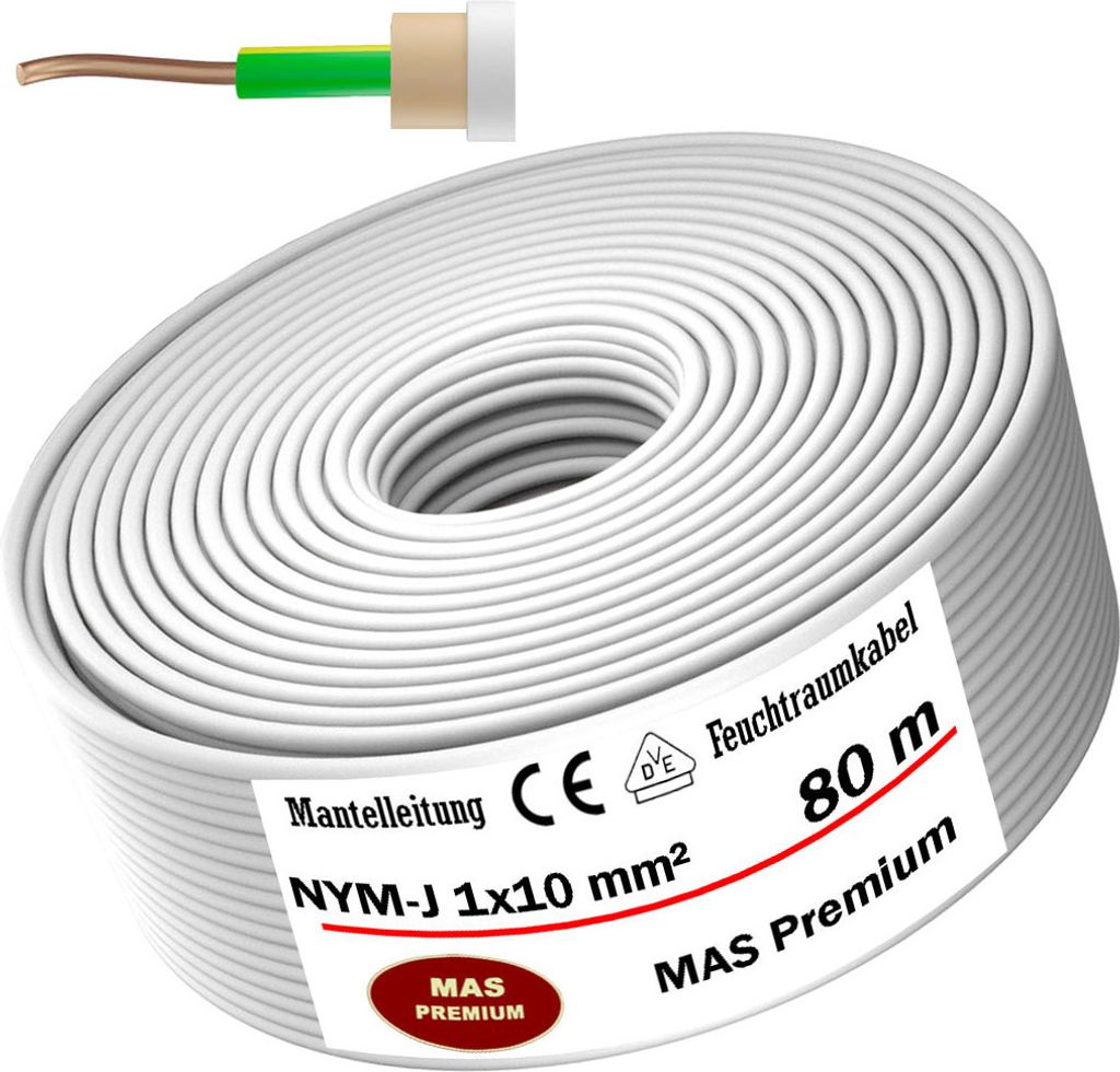 80m Feuchtraumkabel Stromkabel Mantelleitung NYM-J 1x10 mm² Elektrokabel