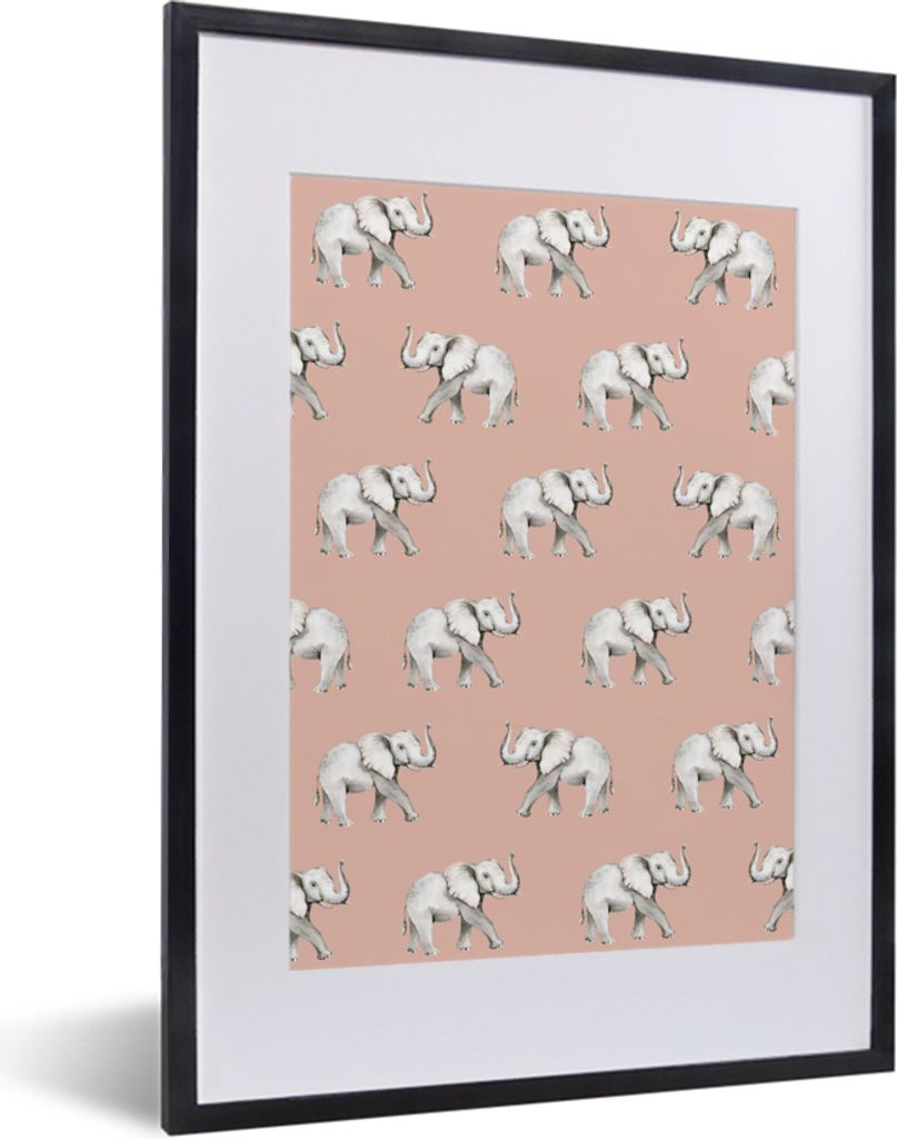 MuchoWow MuchoWow Gerahmtes Poster Elefant - Pastell - Muster 30x40 cm - Poster mit zchwarzem Bilderrahmen - Wandposter Schlafzimmer
