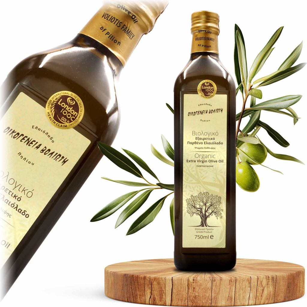 Voliotis | Olivenöl 750 ML - Säurearm - Ungefiltert - Natives Olivenöl Extra - Grünliche Farbe - aus Griechenland - EVO - Glasflasche