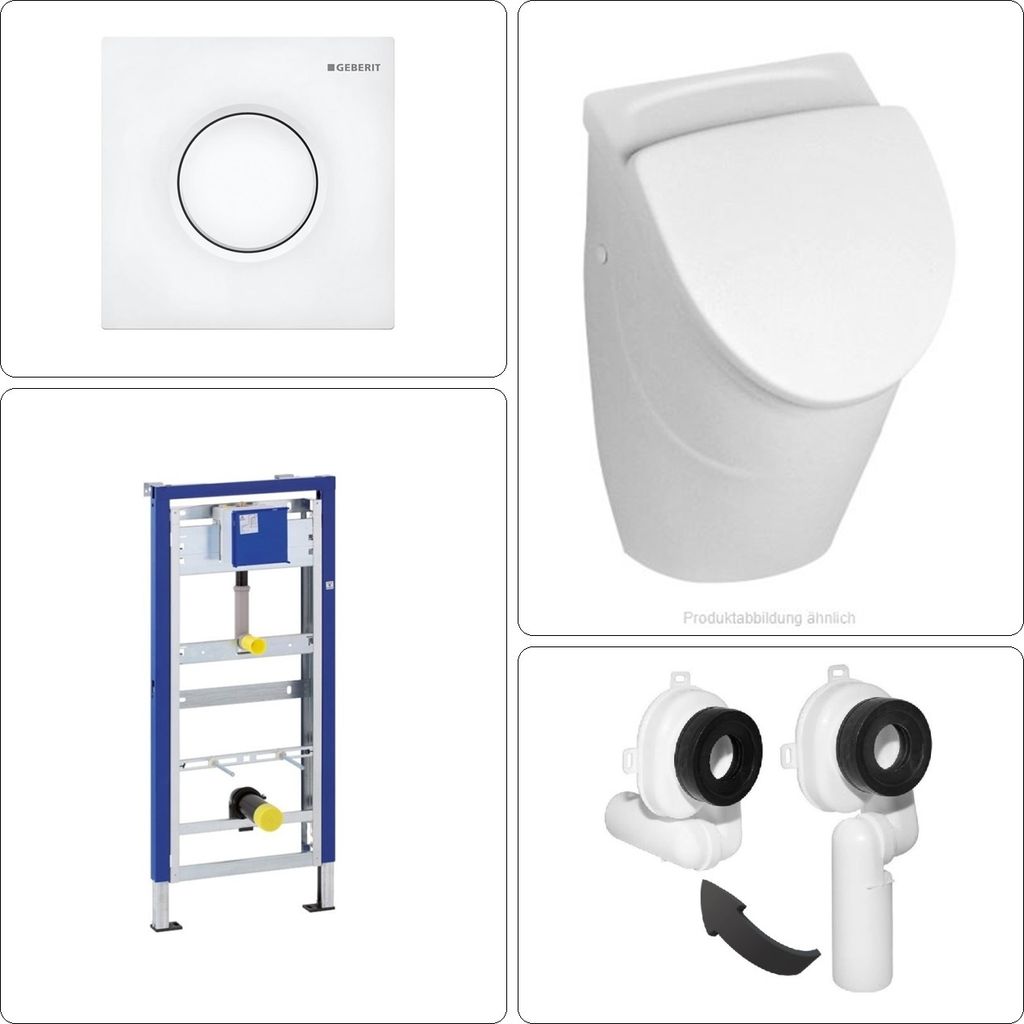VILLEROY & BOCH O.NOVO Keramik Absaug Urinal mit CeramicPlus Beschichtung + Deckel, GEBERIT Vorwandgestell + Betätigungsplatte in weiß