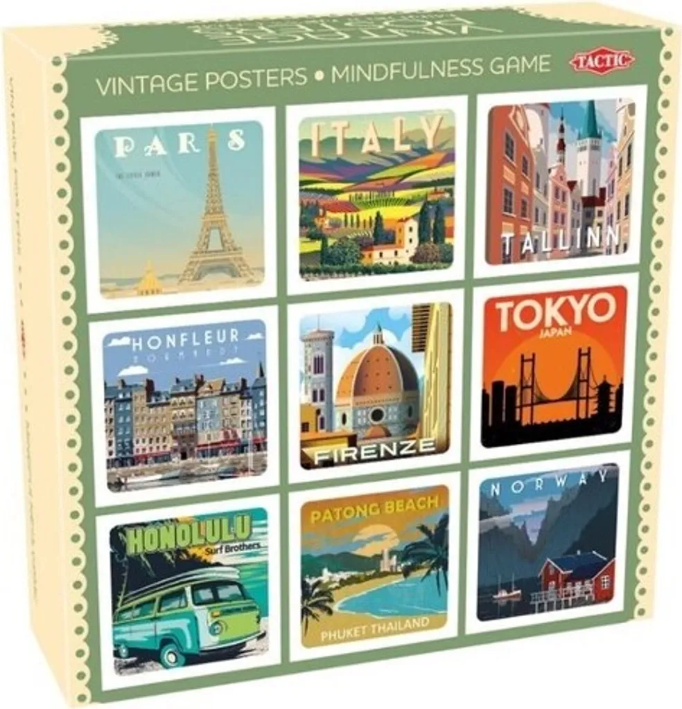 Jeu de mémoire vintage posters 54 cartes illustrées pleine conscience