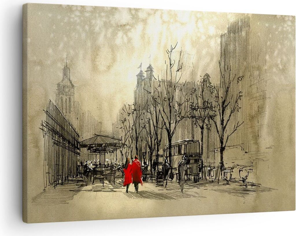 Bild auf Leinwand - Leinwandbild - Stadt Frau Geliebte - 70x50cm - Wand Bild - Wanddeko - Wandbilder - Leinwanddruck - Bilder - Kunstdruck - Wandde...