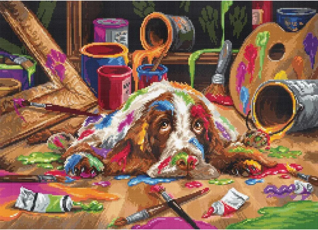 Kit Broderie Luca-S Chiot Picasso 40x29cm avec Toile Aida et Fils Coton