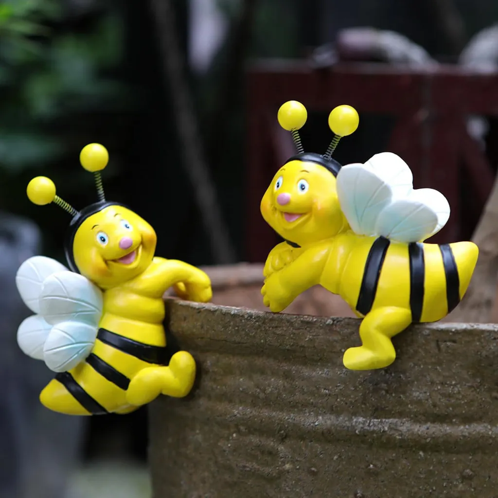 2 Figurines d'Abeilles en Résine pour Décoration d'Étang et de Fontaine