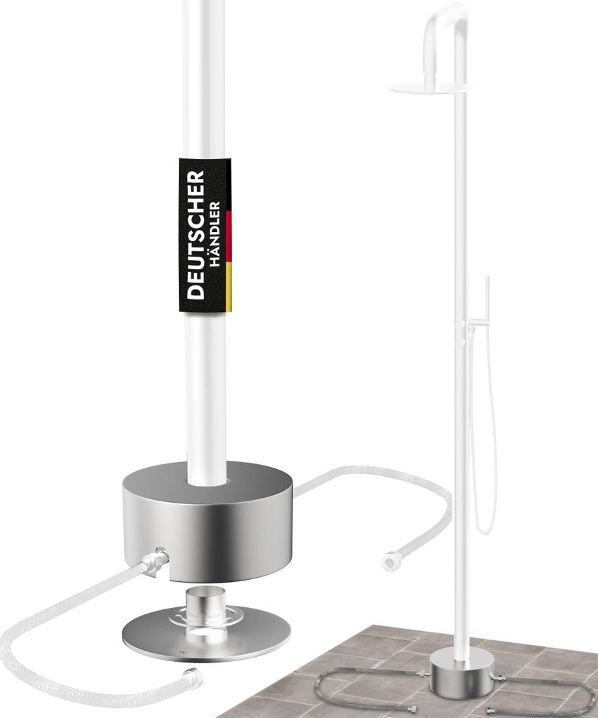 Edelstahl Rosette rund AISI 304 V2A für oberirdische Montage der "LAWA" Aussendusche I Gartendusche I Warmwasserdusche I Kaltwasserdusche