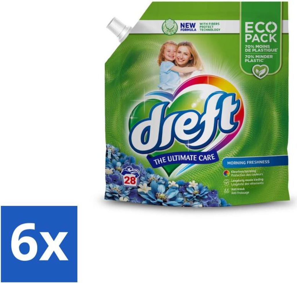 Dreft - Flüssigwaschmittel - Morning Fresh Refill - Frisch und sparsam - 28 Wäschen - Vorteilspack - 6 Stücke