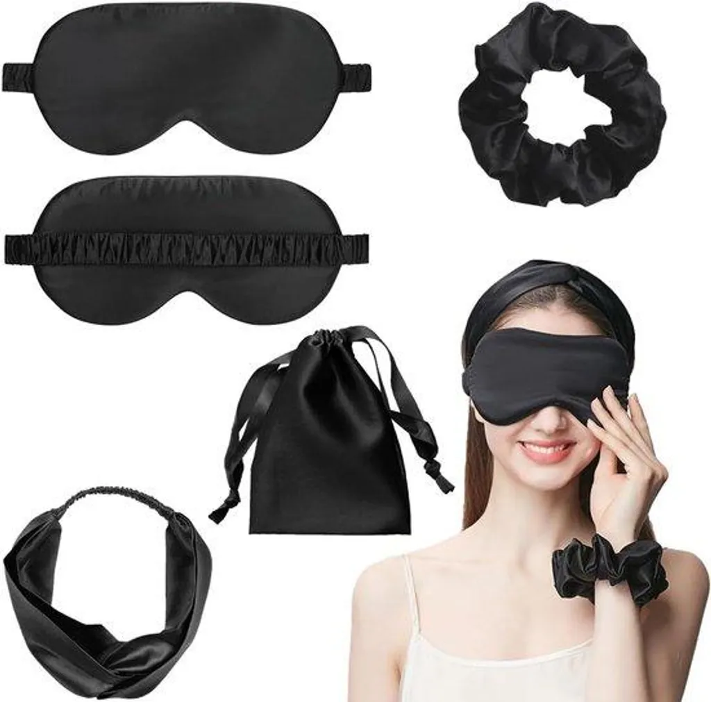 Masque de nuit en soie véritable noir - Accessoire de sommeil femme