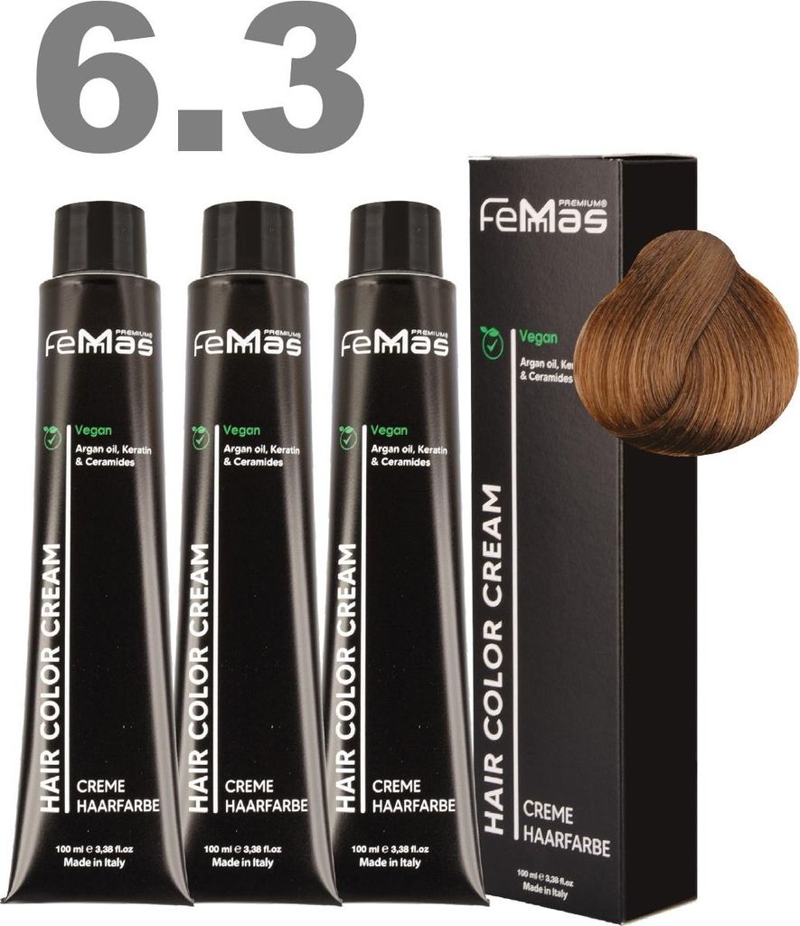 FemMas Haarfarbe mit Arganöl Dunkelblond Gold 6.3 I | 3 x100 ml