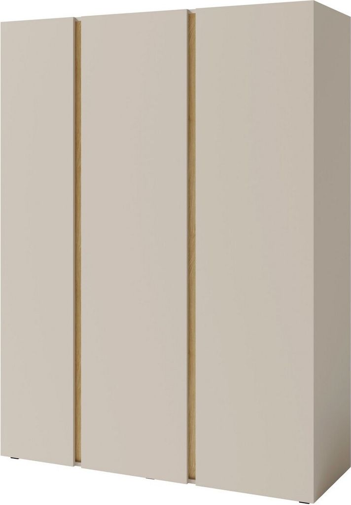 A three-door wardrobe with a sand beige finish and light brown accents.