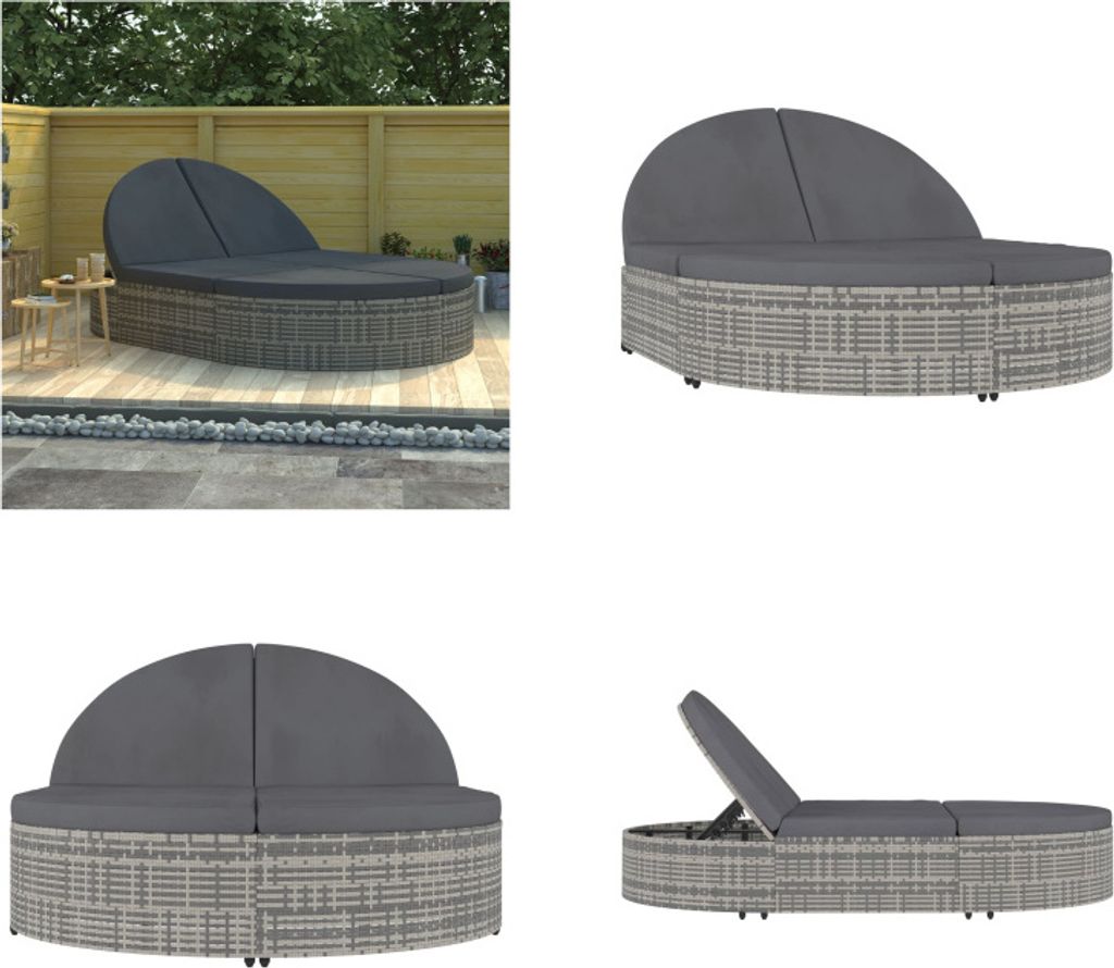 vidaXL Doppel Sonnenliege mit Kissen Poly Rattan Grau - Sonnenliege - Sonnenliegen - Sonneninsel - Sonneninseln