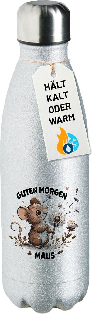 Huuraa Trinkflasche Guten Morgen Maus 500ml Silver Edelstahl Wasserflasche Trinkflasche Geschenkidee