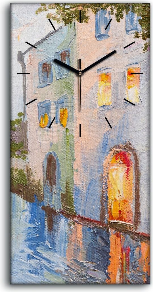 Dekor Leinwand Uhr Wandbilder 30x60 Gemälde Abstrakte Stadt Fluss Brücke Blumen - schwarze Hände