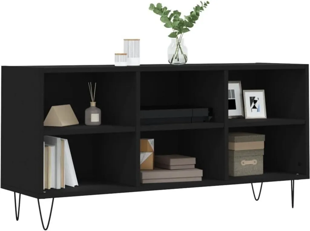 vidaXL Meuble TV 103,5x30x50 cm en Bois Sculpté Noir - Design Élégant