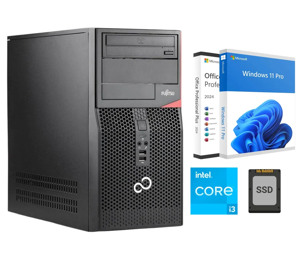 Fujitsu Esprimo Intel i3 Office Büro PC | 8GB RAM | 256GB SSD | Windows 11 | Office 2024 Vollversion | Office PC Komplett