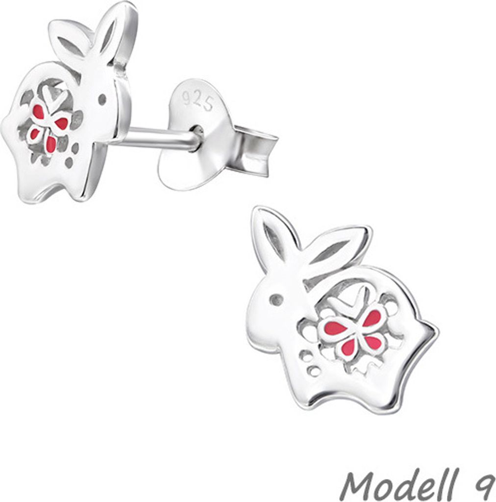 Ohrstecker Ostern: 925 Silber Kinder Ohrringe „Kaninchen / Hase / Osterhase“ Modell 9
