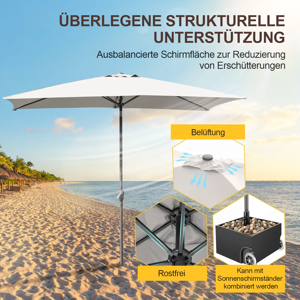 Ombrellone da giardino 270 cm, UV30+, Ombrellone da esterno, Ombrellone da terrazza, Manovella, Grigio, Ombrellone da spiaggia | Leroy Merlin