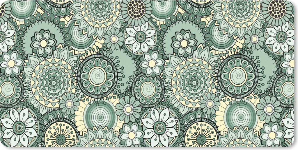 MuchoWow Schreibtischunterlage Blumen - Grün - Muster 80x40 cm - XXL Mauspad - Gaming Mauspad