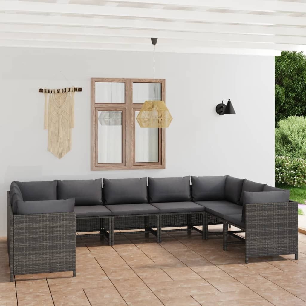 Best Möbelset, 9-tlg. Garten-Lounge-Set mit Kissen Poly Rattan Grau 60x60x60cm HoheQualität